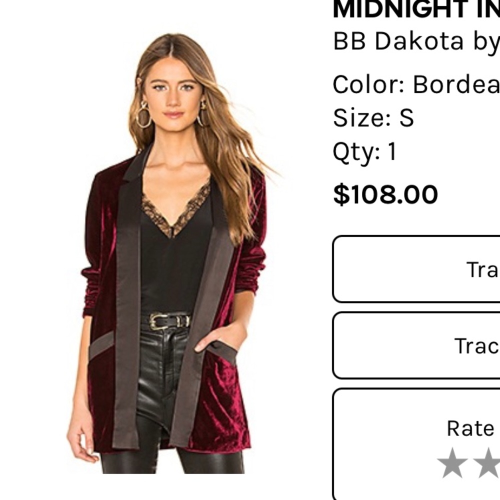 BB Dakota x Steve Madden Velvet Blazer, Sz Sm